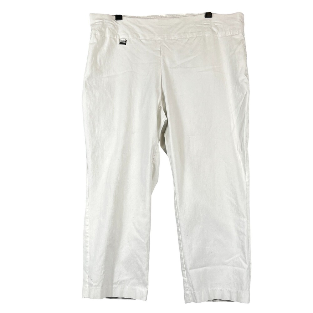 Alfani Womens 18W Plus Capri Pants Pull On Tummy Control White Classic Stretch